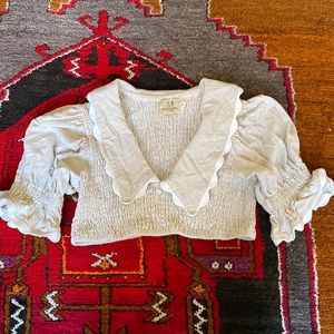 Fashion Brand Company Penelope Gazin Cartoon Blouse Crop Top Linen Puff Sleeve